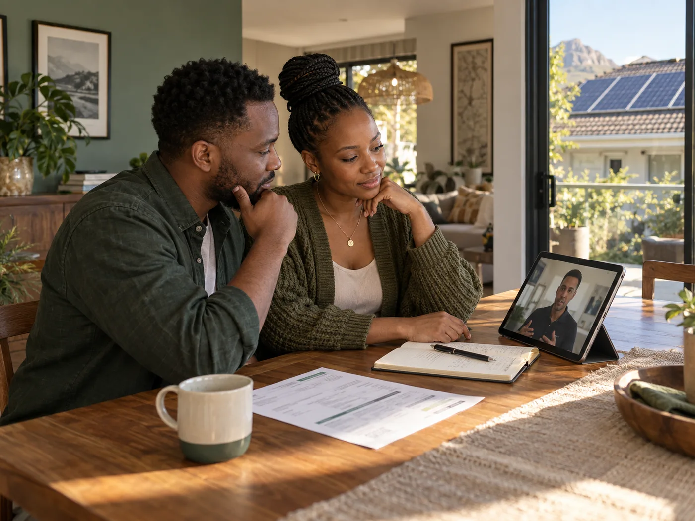 South African homeowners reviewing solar finance options with an adviser