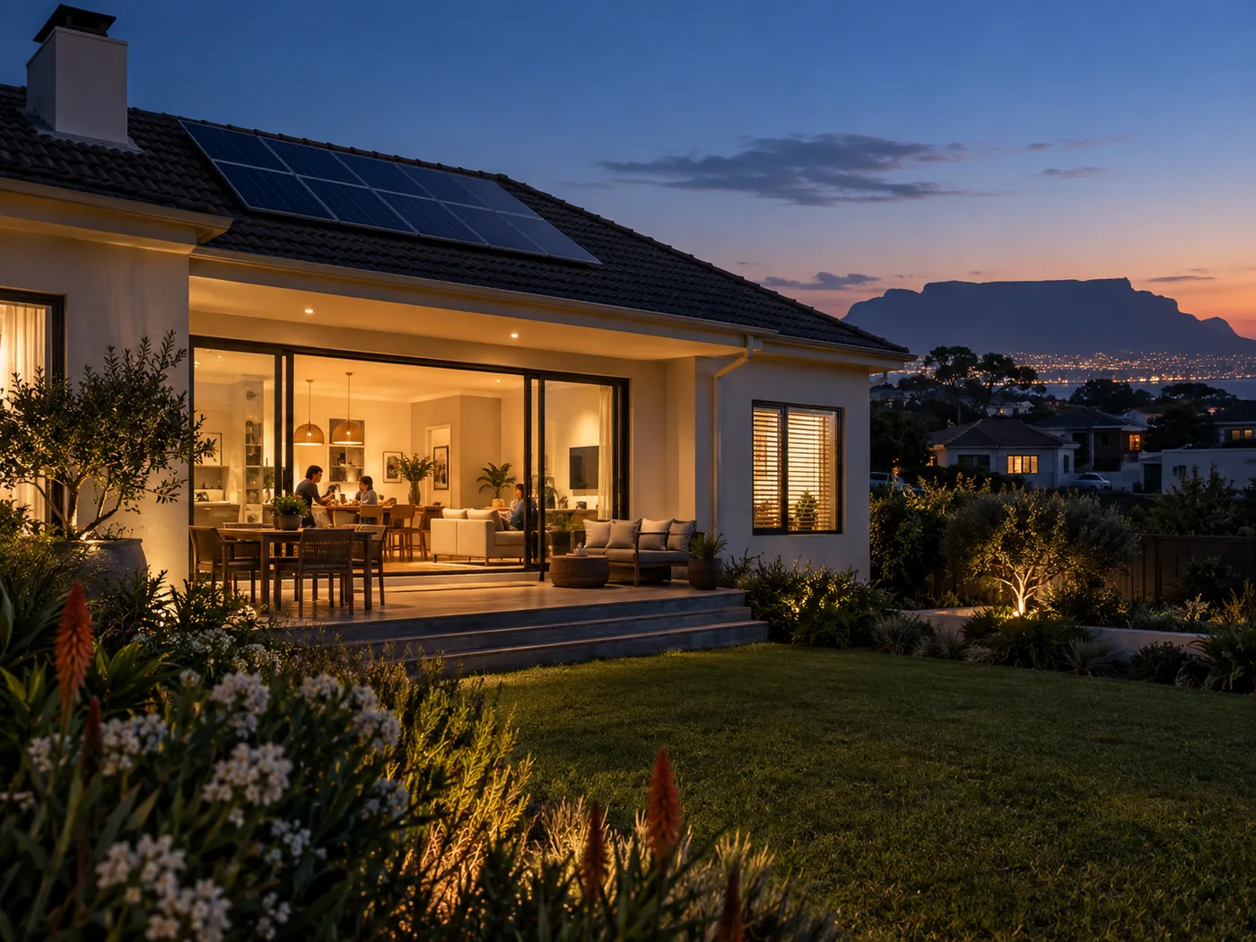Solar-powered South African home providing evening energy and backup power